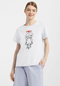 Футболка жіноча біла з принтом "Мама з дитиною", M