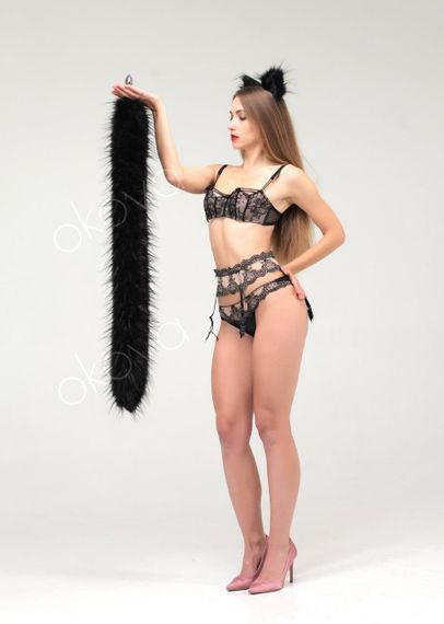 Анальний хутряний хвіст без пробки, Чорний, OKOVA 100 см. Sex Aura | Зображення 2