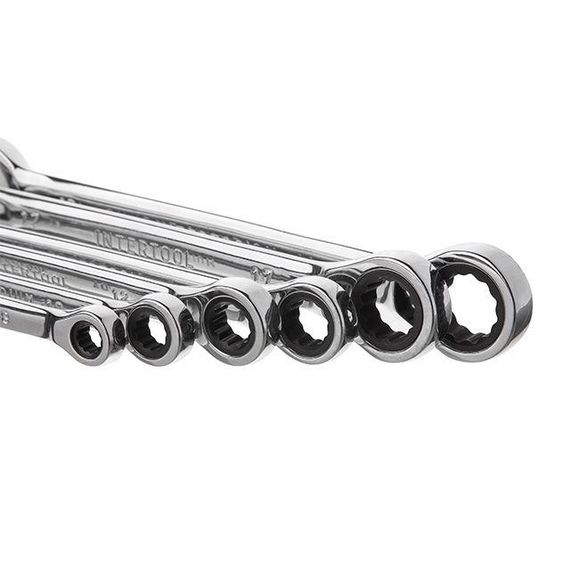 Набір ключів комбінованих, з тріскачкою, 11 шт., 8-19 мм, Cr-V, професійний, DIN3113 INTERTOOL XT-1304 | Зображення 3