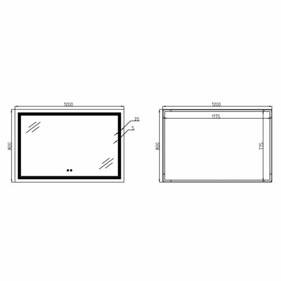 Дзеркало Qtap Cardinal 1200х800 з LED-підсвічуванням Touch, з антизапотіванням, з димером, рег. темп. кольору (3000-6500K) | Зображення 1