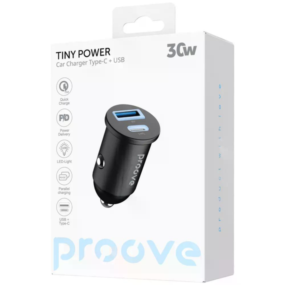Автомобильное зарядное устройство для USB + Type-C Proove Tiny Power 30W black | Зображення 6