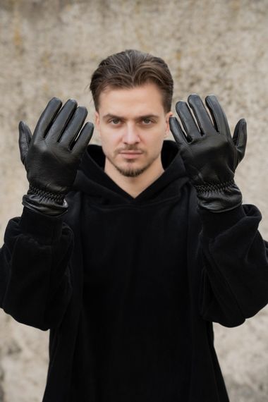 Шкіряні теплі зимові сенсорні перчатки рукавиці 1-59 Without Tomy Black | Зображення 1