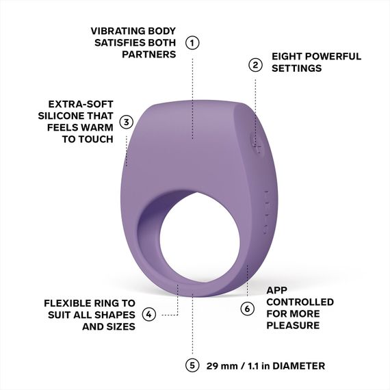 Ерекційне кільце з вібрацією LELO Tor 3 Violet Dusk, керування зі смартфона | Зображення 1