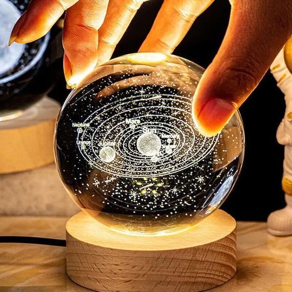 Светодиодный хрустальный шар, декоративный универсальный 3D ночник, хрустальный шар "Солнечная система" | Зображення 1