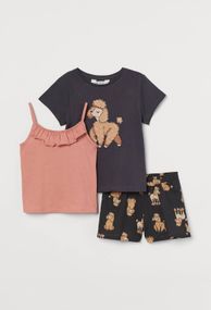 Дитячий літній комплект (футболка + шорти + топ) для дівчинки H&M 122-128 см Різнобарвний (250122061A)