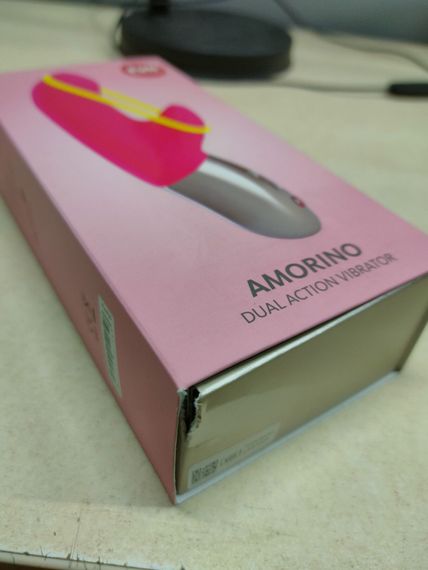 Мінівібратор-кролик зі стимулювальною стрічкою Fun Factory AMORINO pink/neon yellow (м'яте паковання!!!) | Зображення 1