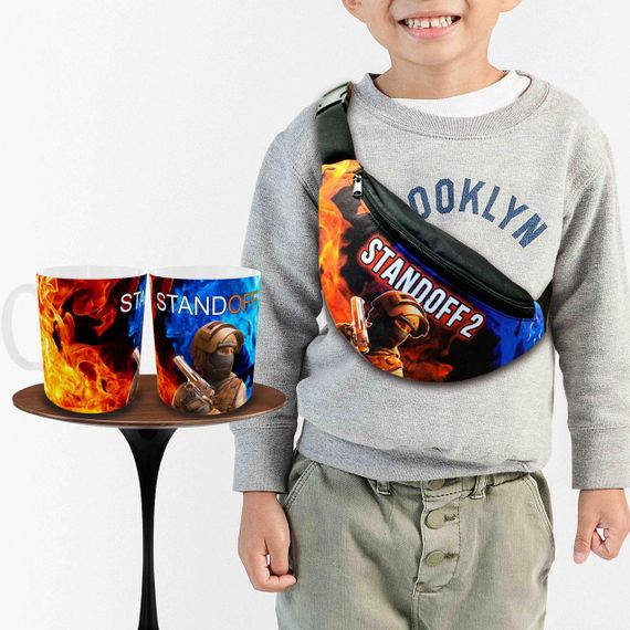 Подарунковий набір: Сумка-бананка + Кружка стендофф2 "Standoff 2" дитячий, для хлопчика (00236)