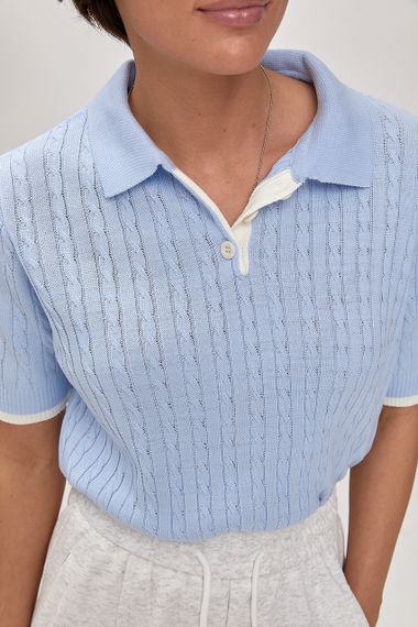 В'язане поло в косички - блакитний цвет, ONE SIZE (є розміри) | Зображення 3