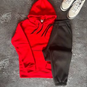 Мужской теплый спортивный костюм на флисе DA2456 размер M цвет красный + черный