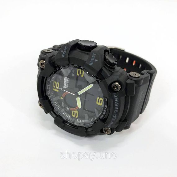 Годинник наручний чоловічий SKMEI 1520BK BLACK, армійський годинник протиударний. Колір: чорний | Зображення 1