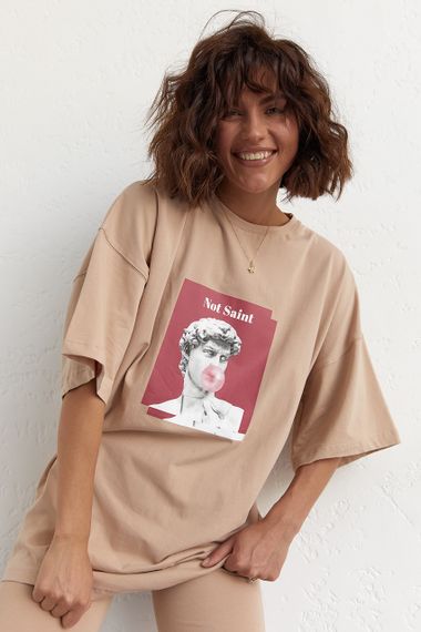 Женский костюм с футболкой oversize и велосипедками - кофейный цвет, L (есть размеры) | Зображення 5