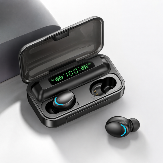 Бездротові навушники F9 TWS bluetooth 5.1 black OPM з павербанком | Зображення 9