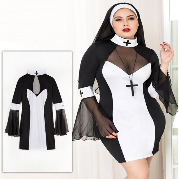 Еротичний костюм черниці JSY «Грішниця Лола» Plus Size Black, сукня, хрест, апостольник | Зображення 5