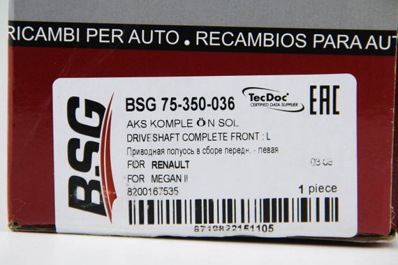 Полуось Kangoo/Megane II 1.4-1.6 ALK 02-L (23 р./26 вн. зуб.), BSG (BSG75350036) | Зображення 3