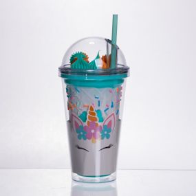 Пластикова склянка з трубочкою та кришкою 400 (мл) багаторазова пластикова склянка Бірюзовий HP-18-1TU