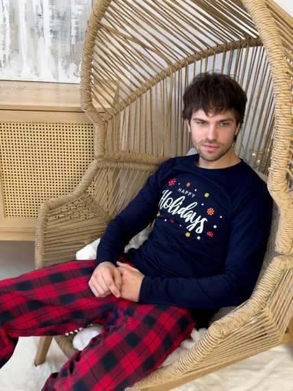 Чоловіча новорічна піжама "Глен", червоно-синя