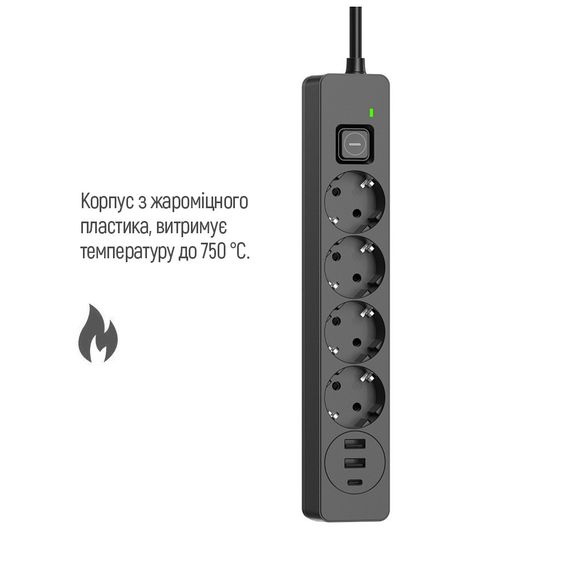 Мережевий фільтр живлення ColorWay CW-CHE435PDB, 4 розетки/3USB 5M (CW-CHE435PDB) | Зображення 7