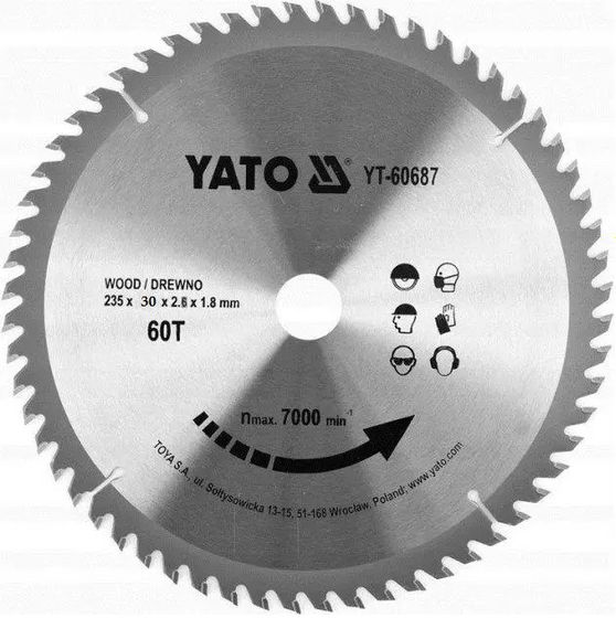 Диск пиляльний по дереву 235x30 мм 60 зубів 3 перехідники YATO YT-60687