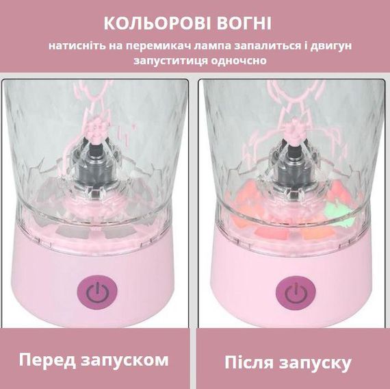 Електричний шейкер 650 мл — Рожевий, акумуляторний з LED-підсвічуванням та контейнером для суміші | Зображення 6