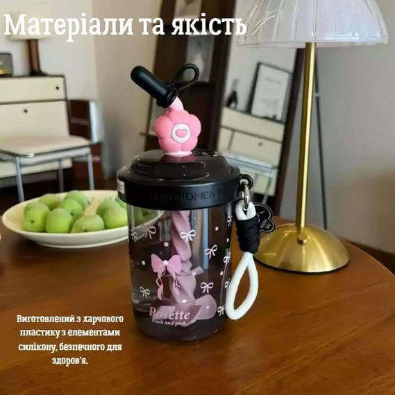 Шейкер Rosette 580 мл з віночком та трубочкою для фітнесу та коктейлів чорний | Зображення 3