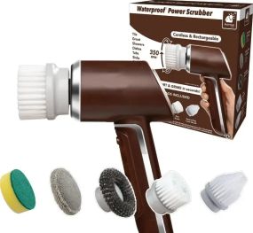 Бездротова електрична щітка для прибирання та миття посуду з 5 змінними насадками, USB заряджання