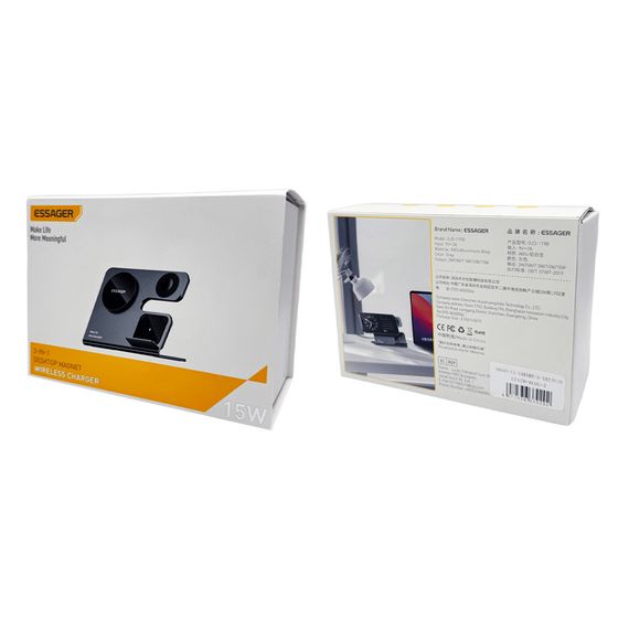 Бездротовий зарядний пристрій Essager  Ruicheng desktop magnetic suction three in one wireless charging of 15W black | Зображення 1