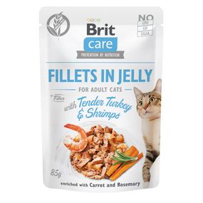 Влажный корм Brit Care Cat Pouch для кошек, в желе, нежная индейка с креветками, 85 г
