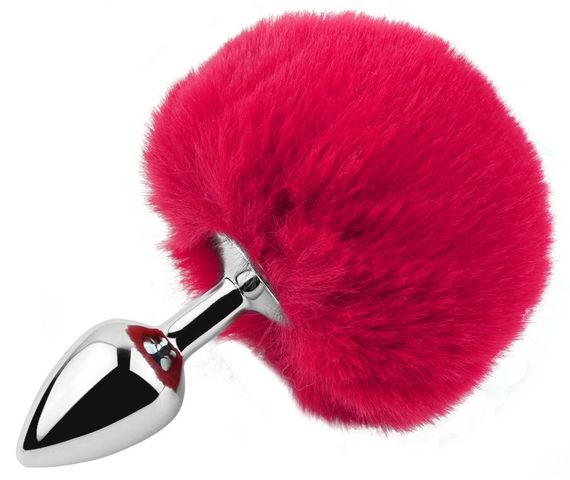 Анальна пробка з хвостом EGZO - Bunny Tail Silver Plug Crimson, size S Sex Aura