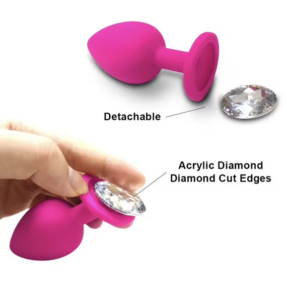 Анальна пробка з кристалом, рожева анальна пробка, анальна пробка зі стразою маленька S | Зображення 2