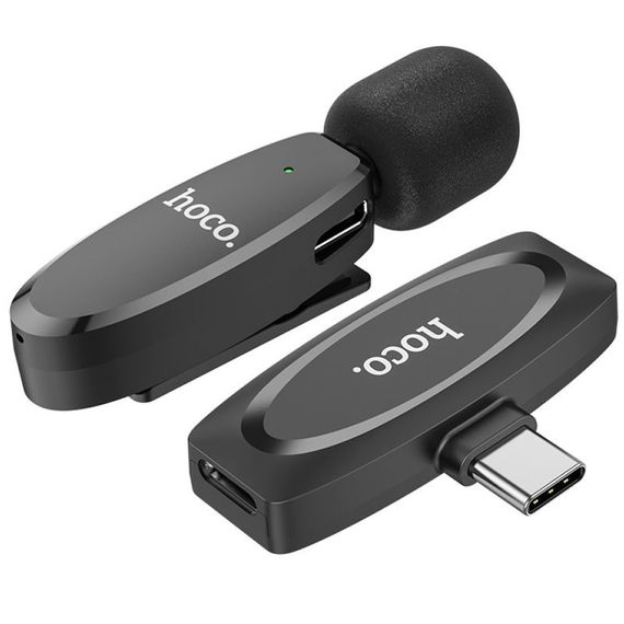 Петличний бездротовий мікрофон Hoco L15 Crystal Type-C Black | Зображення 1