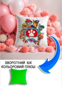 Подушка плюшева Мерч Крафт Дизайн з принтом paw patrol 1 імя Тимур салатовий плюш квадратна 33х33 см