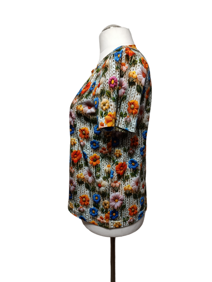 Футболка жіноча трикотажна темно-синій принт Квіти на вязці 68 | Зображення 2