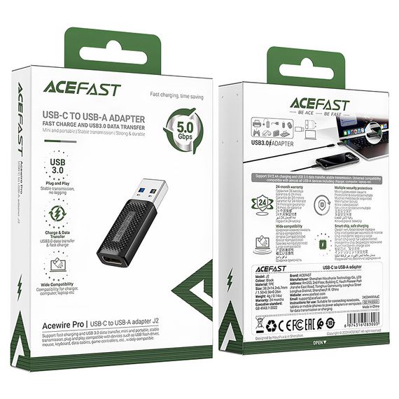 Перехідник Acefast J2 USB Male to Type-C Female USB3.0 Black | Зображення 4