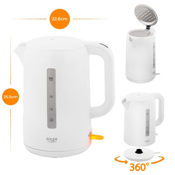 Електрочайник Adler AD 1386 білий 2,2 л, 2200 Вт | Зображення 8