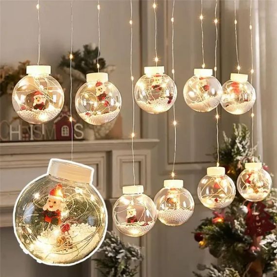 Гірлянда завіса штора Кулі з наповненням Дід Мороз, 3м, 10 куль LED USB | Зображення 3