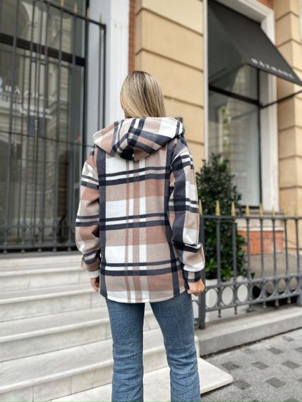 Женская теплая флисовая рубашка в клетку ALI302 цвет мокко, размер 50/52 | Зображення 1