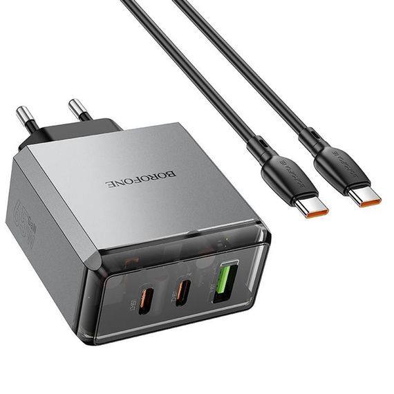 МЗП Borofone BN22 Lena PD65W (1USB-A/2C) + кабель Type-C to Type-C Metal gray | Зображення 4