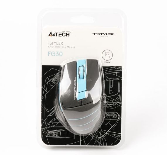 Миша бездротова A4Tech Fstyler FG30 (Blue),  USB, колір чорний+блакитний | Зображення 5