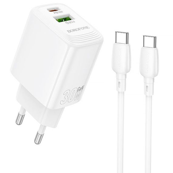 МЗП Borofone BN29 Fuente PD30W+QC3.0 (1USB-A/1C) + кабель Type-C to Type-C White