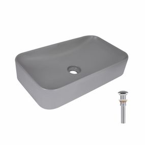 Раковина накладная Qtap Tern 610x350x135 мм, Stone grey, прямоугольная, с донным клапаном QTTER188SG49789