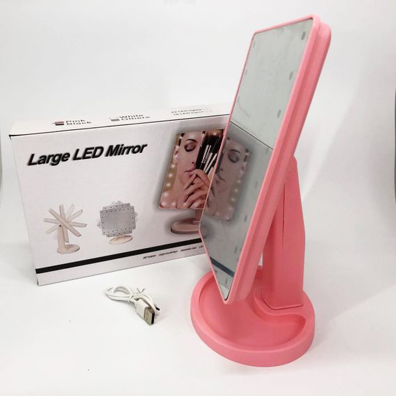 Зеркало для макияжа с 16 LED подсветкой Mirror, косметическое зеркало с подсветкой. Цвет: розовый | Зображення 4