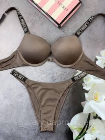 Женский комплект нижнего белья Victoria`s Secret со стразами больших размеров (85Д-90Д) коричневый, 75C