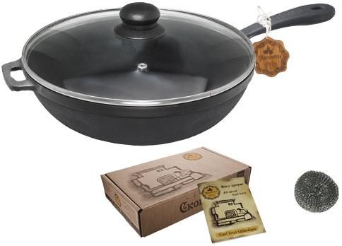 Сковорода-сотейник чавунна "Наша Майстерня" Ø20см з литою ручкою, зі скляною кришкою | Зображення 1