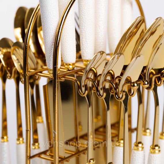 Набір столових приборів на підставці 24 предмети столовий набір на 6 персон Білий HP-20-49 | Зображення 5