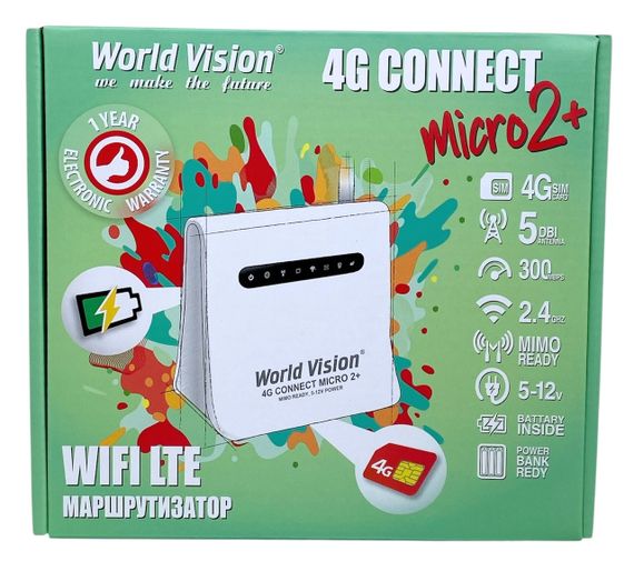 Роутер під сім карту World Vision Connect micro 2 + акумулятор 4G 150 Мбіт/с модем два антенних виходи | Зображення 4