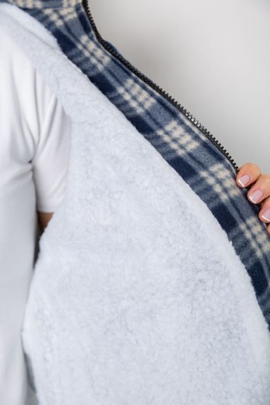 Кофта-сорочка на блискавці утеплена, колір бежево-синій, 244R2210 | Зображення 6