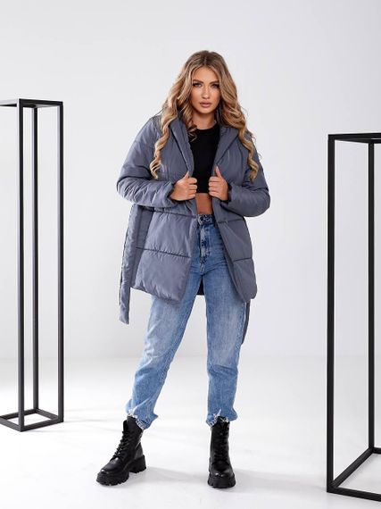 Жіноча зимова куртка з поясом, арт. 505, графіт | Зображення 4