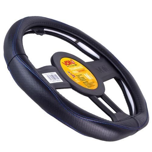 Чохол на кермо VLOD-LF2161 BK R/BL M чорний/БО/шкіра один шов/flat | Зображення 1