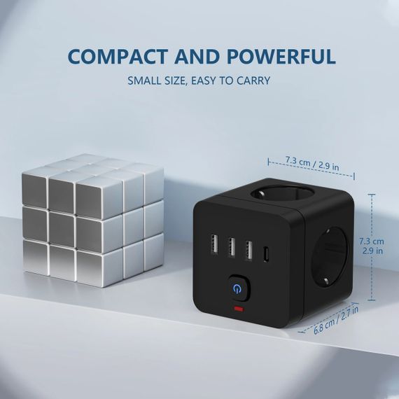 Мережевий Фільтр Трійник 7в1 із швидкою зарядкою 3 розетки/3 USB/1TYPE-C | Зображення 1