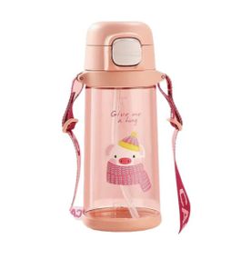 Пляшка для води Casno 690 мл KXN-1219 Рожева (Свинка) з соломинкою (KXN-1219_Pink)